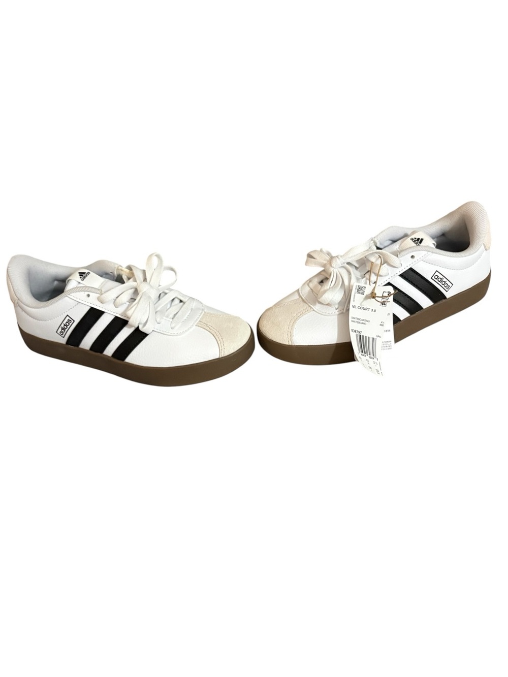 adidas Kids White & Black Sneakers with Brown Gum Sole